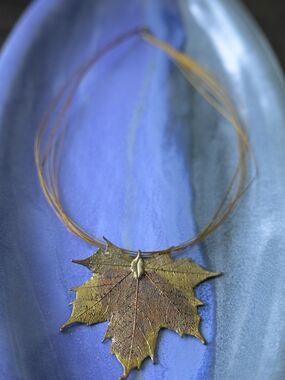 OOAK Bronze Maple Leaf Pendant Necklace - Women Jewelry